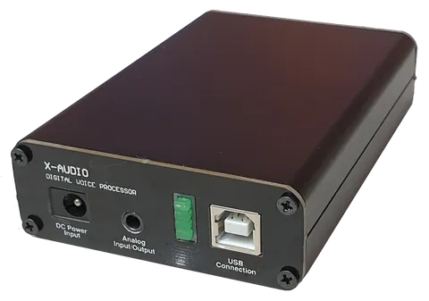 X-Audio digital voice processor with DC power, analog input/output and USB connections